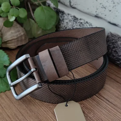 Brown Dad Belt Calf Leather Textured KSS 0010 6