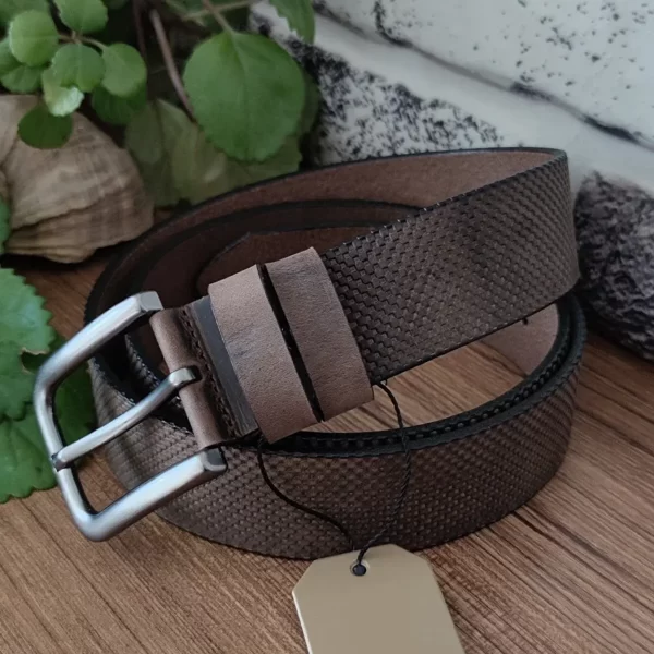 Men Brown Textured Leather Belt