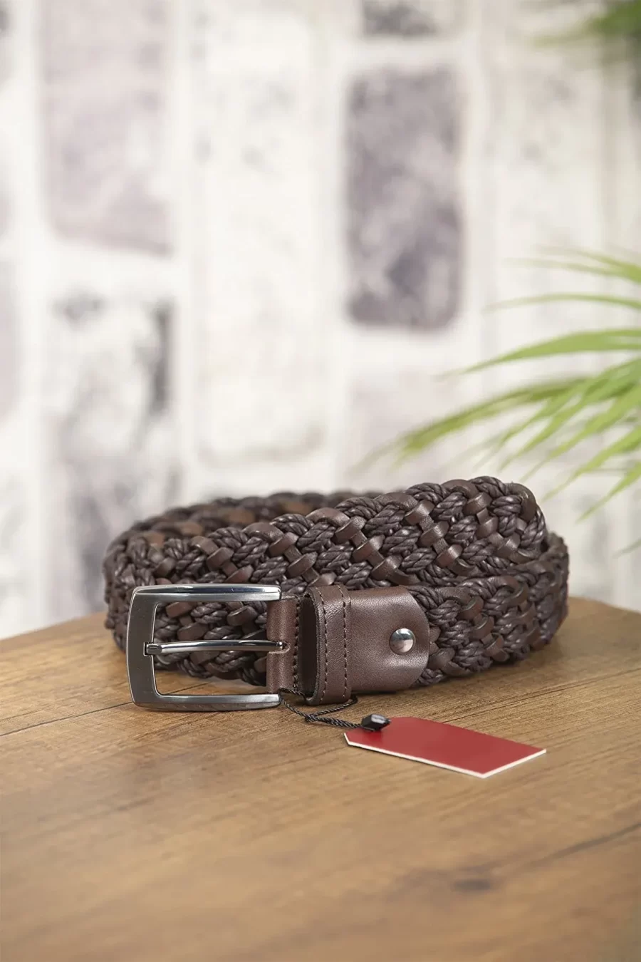 Brown Male Belt Woven Leather TYC00433796071 2