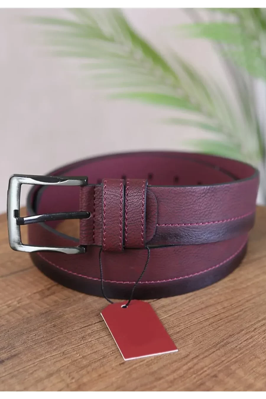 Burgundy Mens Vegan Belt Casual KSS 102 10 6