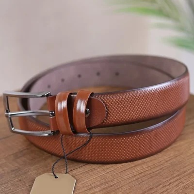 Chestnut Mens Vegan Leather Belt Embossed Texture KS 1002 2 2