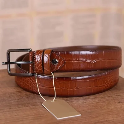 Cognac Crocodile Print Mens Belt Casual KR 501 10 17