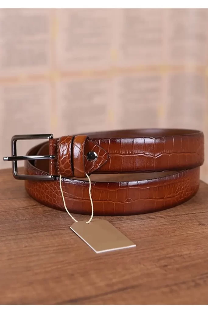 Cognac Crocodile Print Mens Belt Casual KR 501 10 17