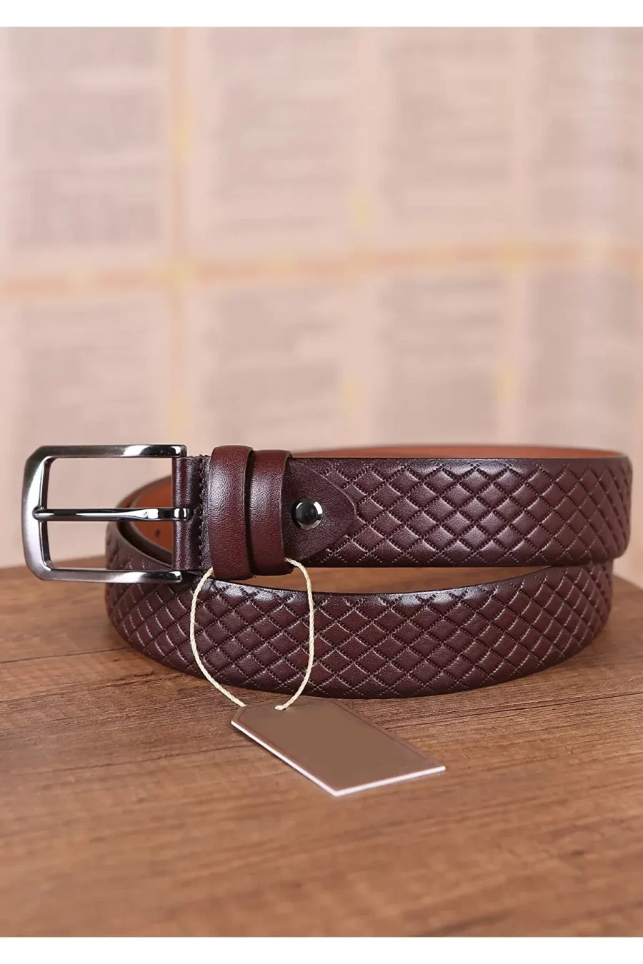 Cognac Dressing Belts For Men Trousers Luxury Quilted KD 014 3 4