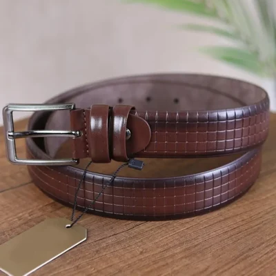 Cognac Mens Vegan Belt Square Embossed KS 1009 3 2