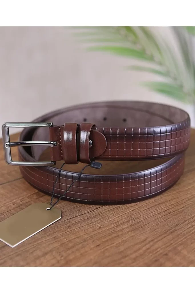 Cognac Mens Vegan Belt Square Embossed KS 1009 3 2