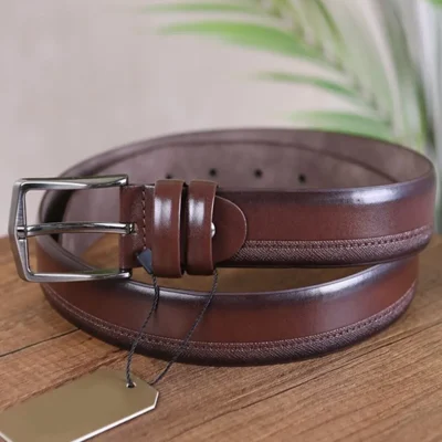 Cognac Mens Vegan Belt Textured Line KS 1008 3 2