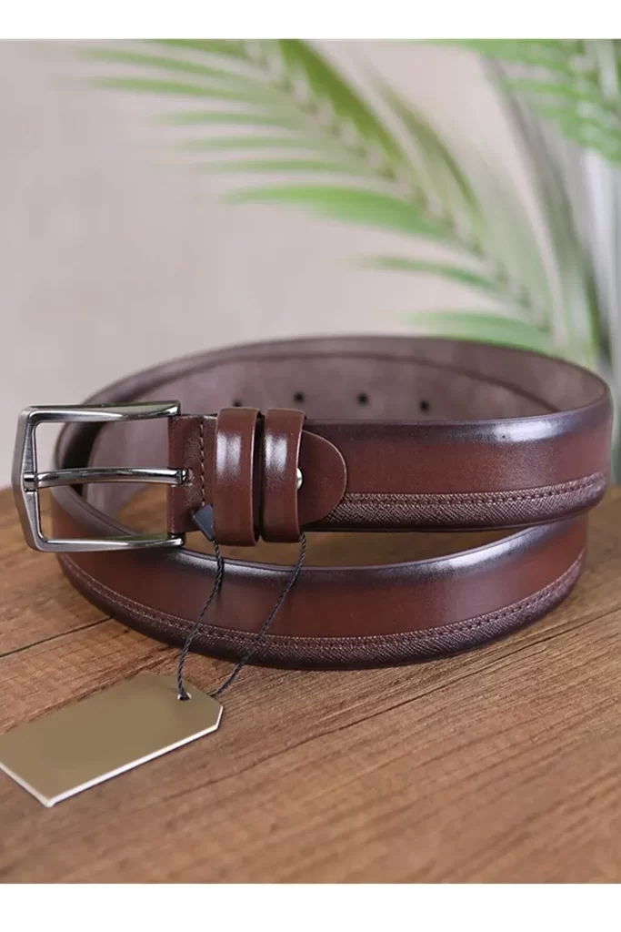 Cognac Mens Vegan Belt Textured Line KS 1008 3 2