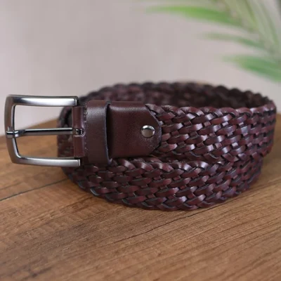 Dark Brown Mens Braided Golf Belt 4 0 Cm Leather KDO 100 2 2