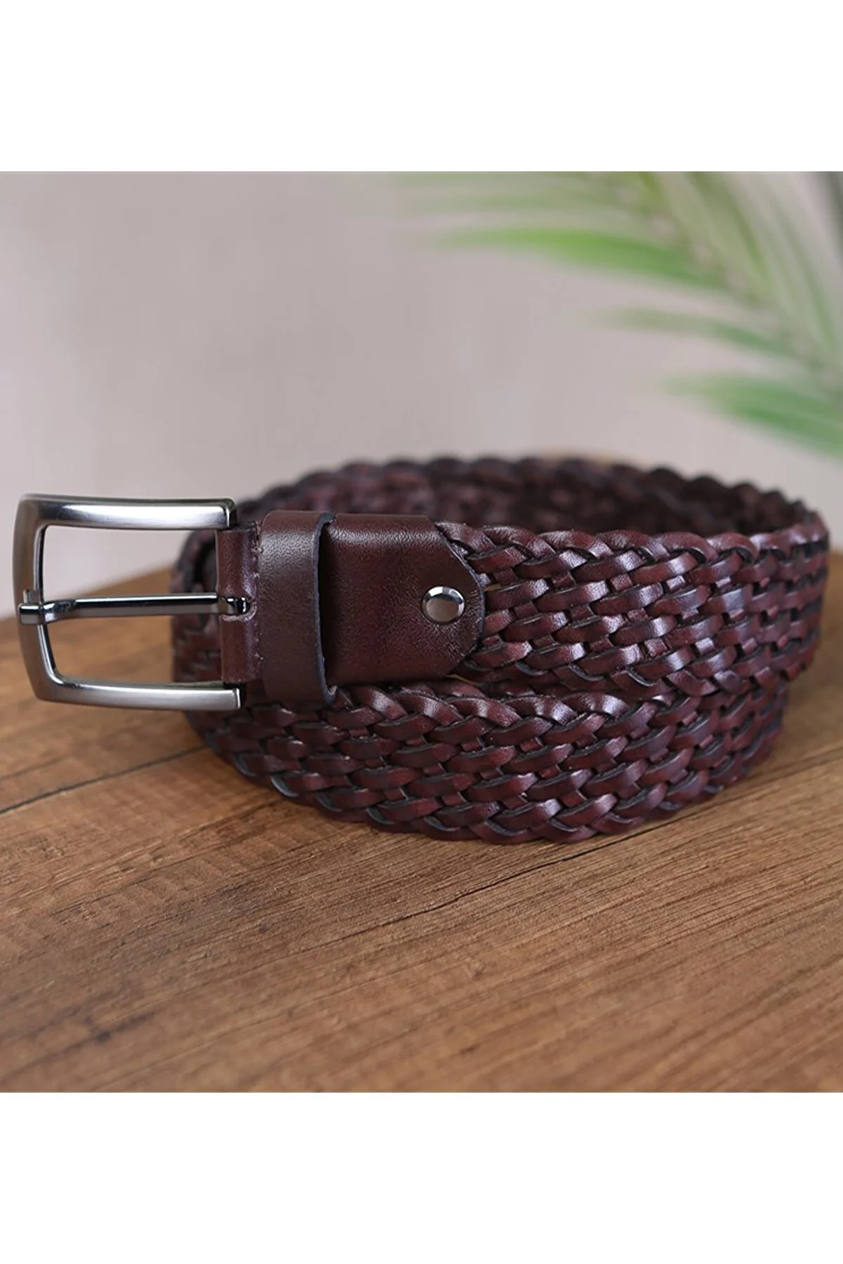 Mens Checkered Belt - Brown Genuine Leather 28 / 70 cm - Brown | CintUrra