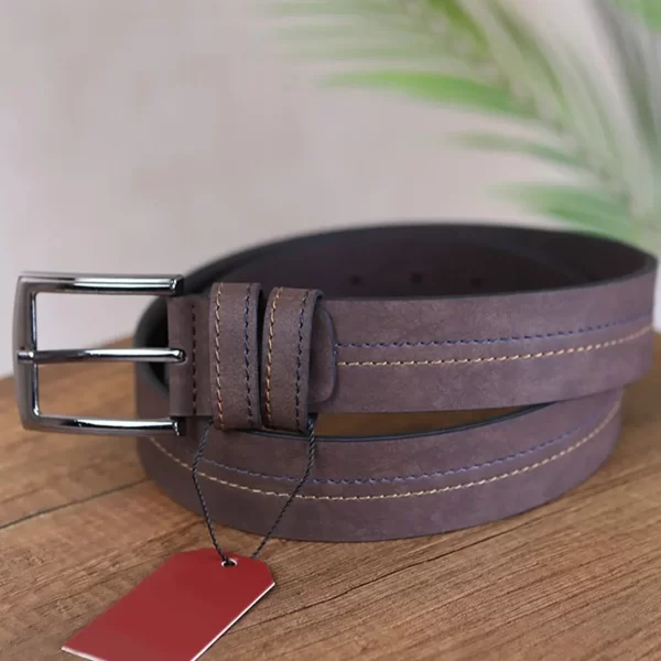 Dark Brown Mens Vegan Leather Belt Stitched Line KSS 500 3 2