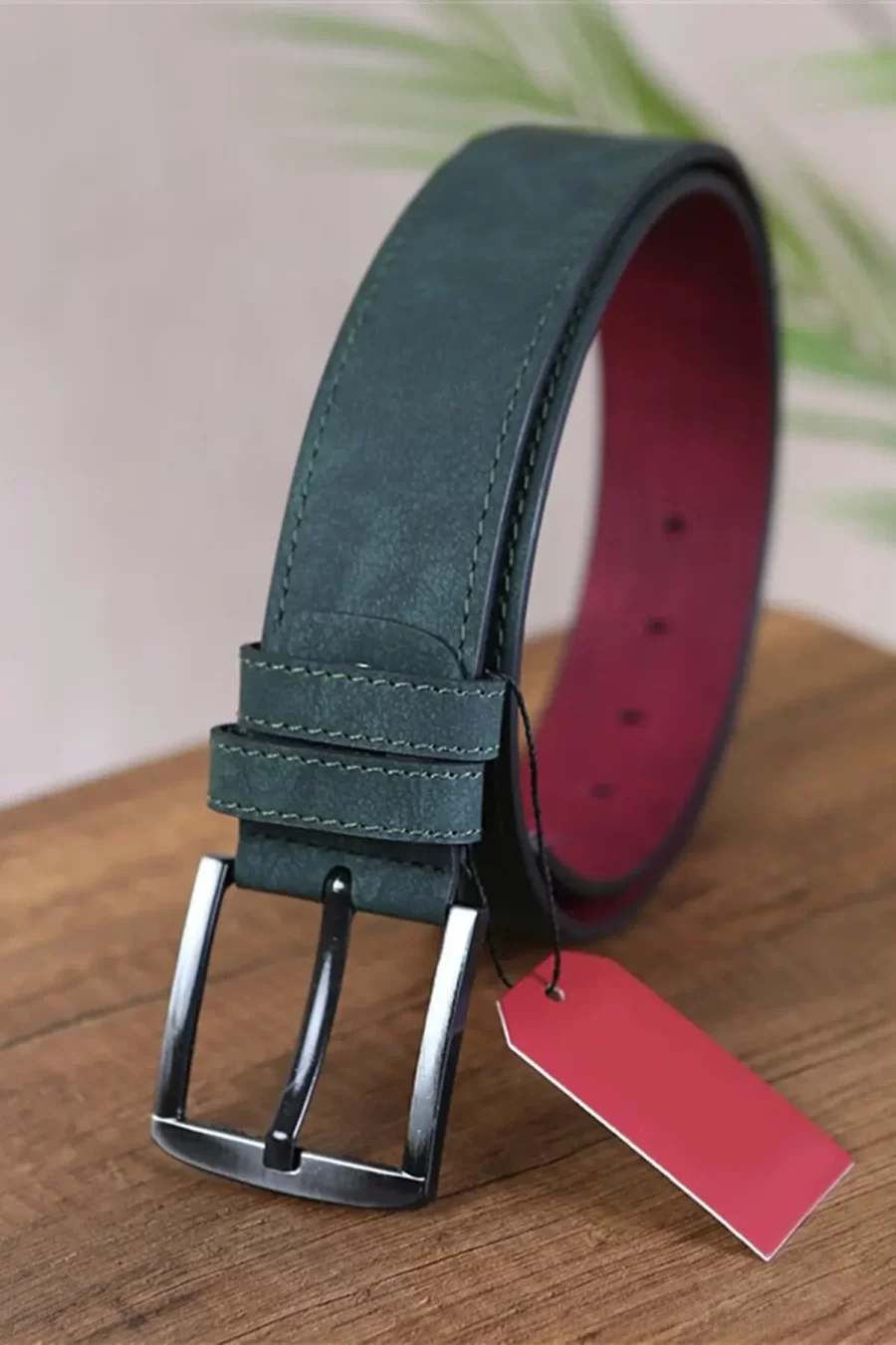 Emerald Green Mens Vegan Belt Stitched KSS 108 4 3