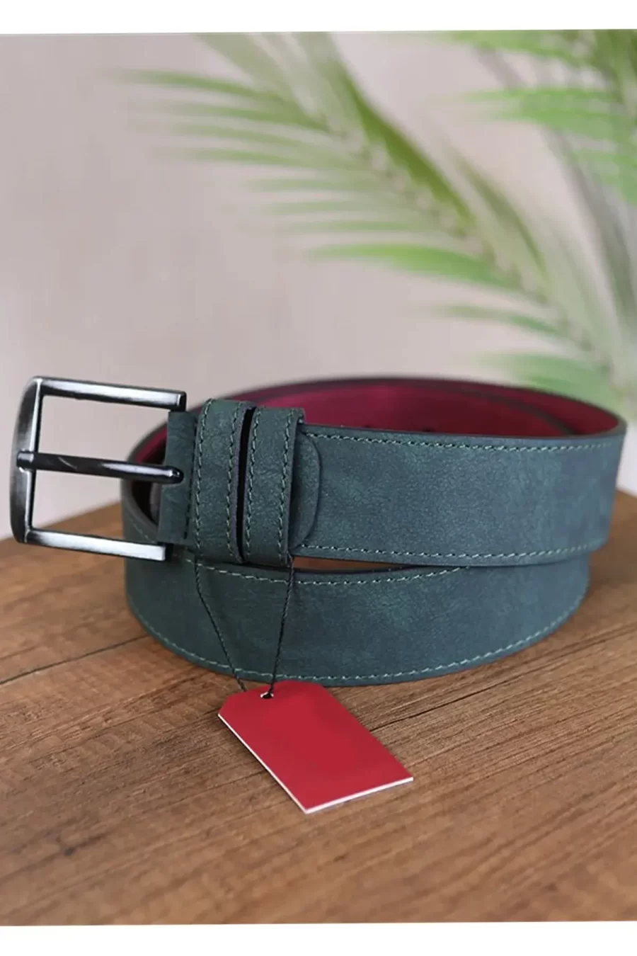 Emerald Green Mens Vegan Belt Stitched KSS 108 4 4