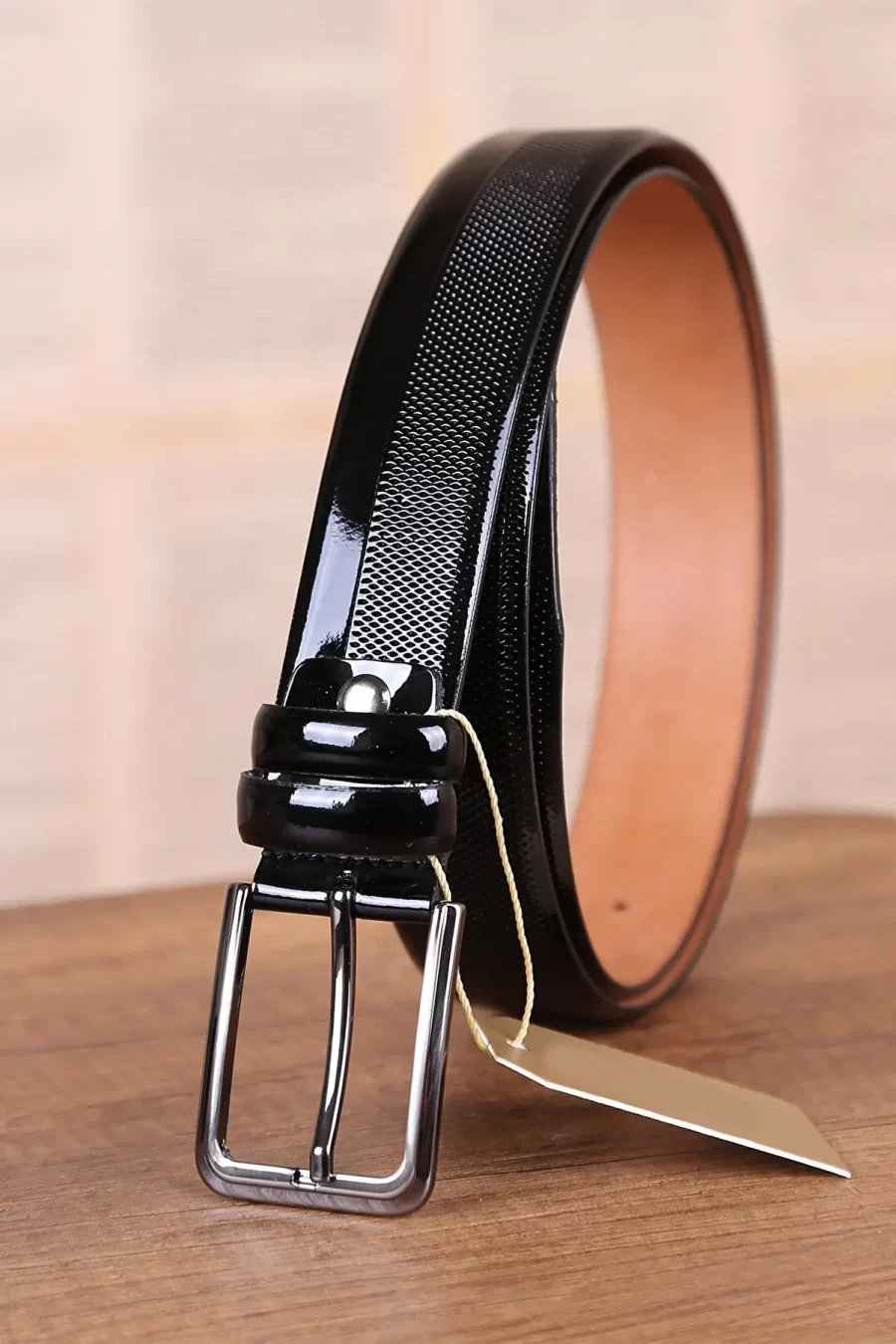 Buy Black Gents Belt Patent Leather Dress - LeatherBeltsOnline.com