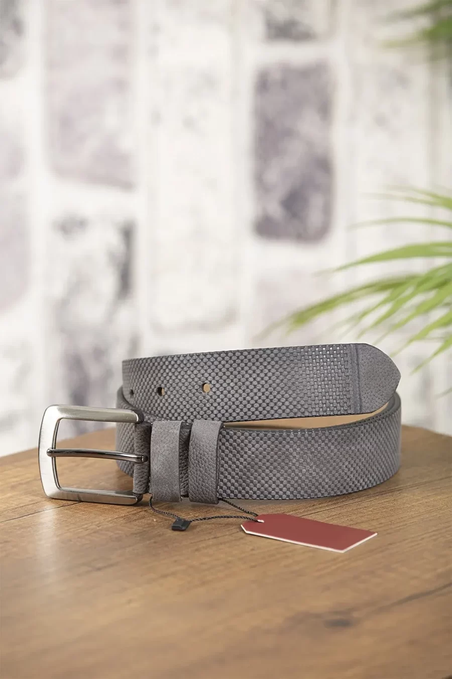 Gray Dad Belt Calf Leather Textured KSS 0010 10