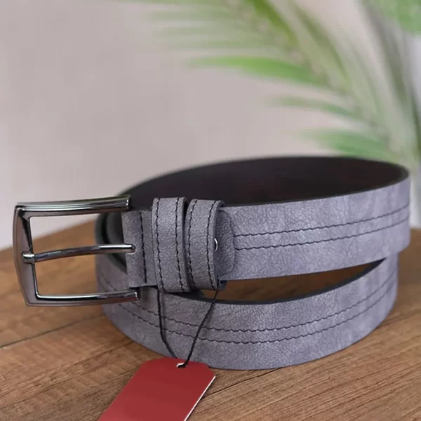 Gray Mens Vegan Leather Belt Stitched Line KSS 500 13 2