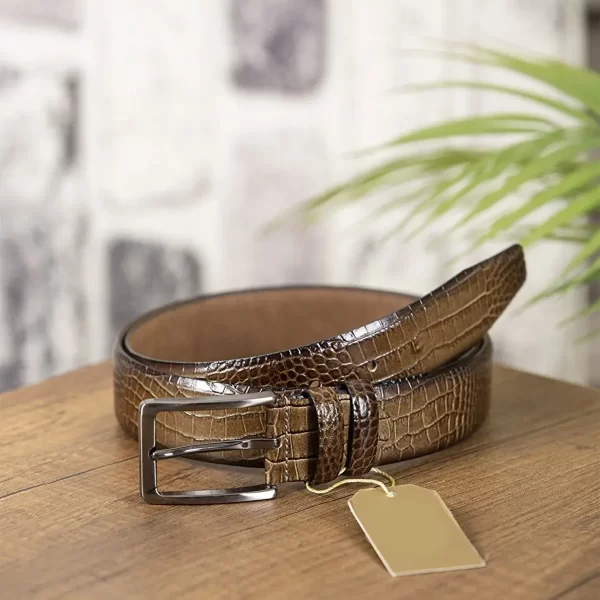 Khaki Green Crocodile Print Mens Belt Casual KR 501 10 2