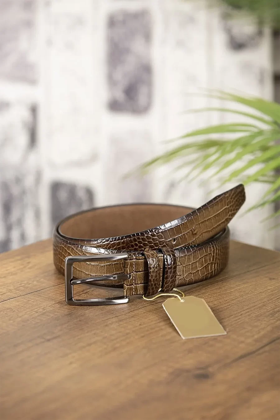 Khaki Green Crocodile Print Mens Belt Casual KR 501 10 2