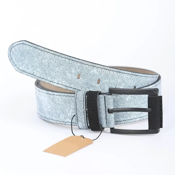 Light Blue Gents Vegan Leather Belt Jeans Texture SUNI1 2