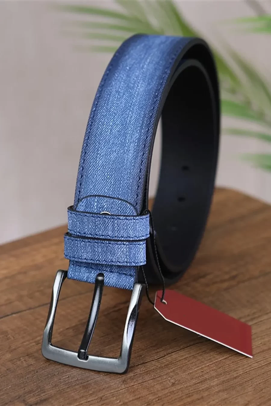 Light Blue Mens Vegan Leather Belt Jeans Design KSS 100 20 1