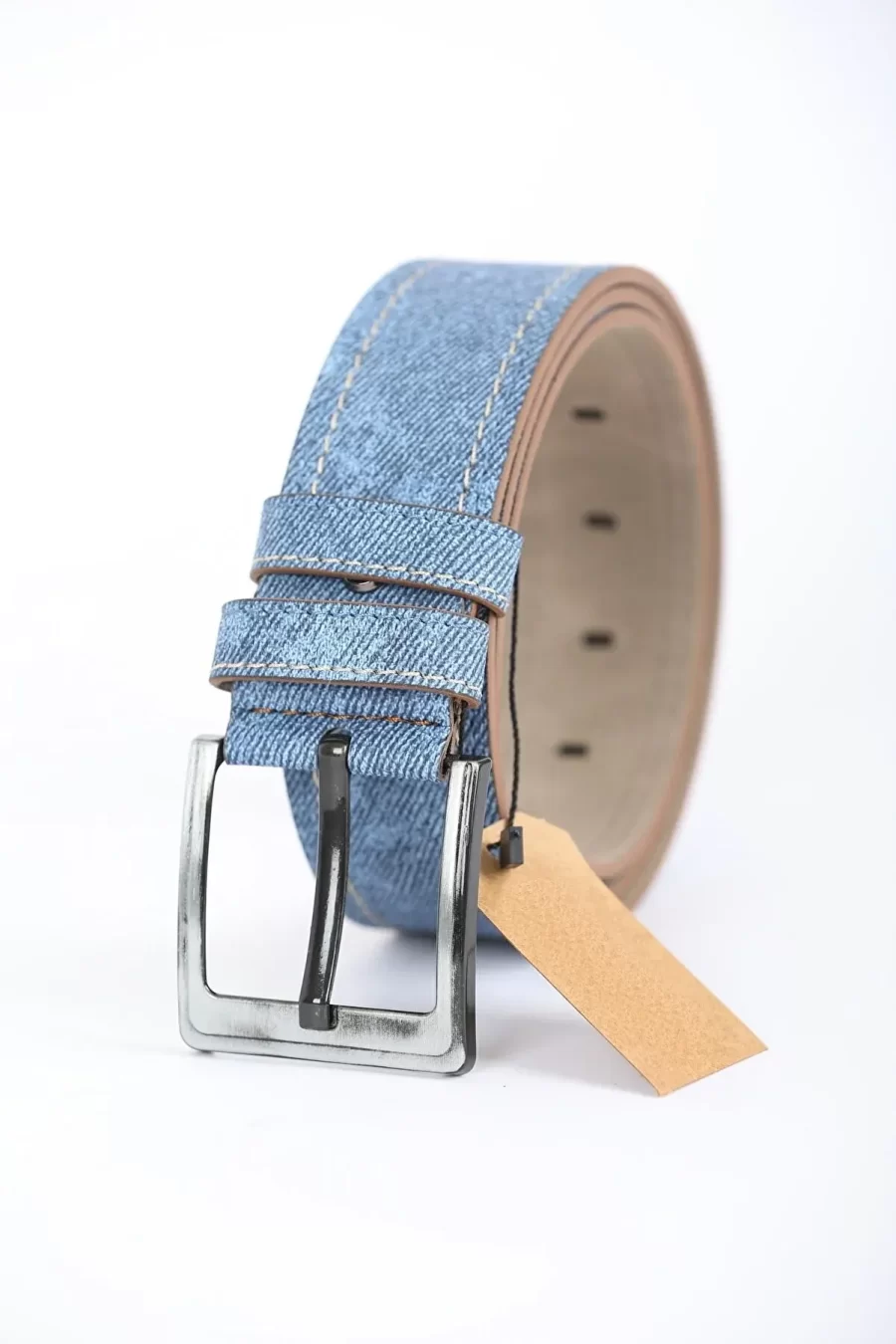 Light Blue Mens Vegan Leather Belt Jeans Texture SUNI1 3