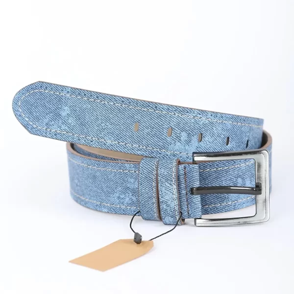 Light Blue Mens Vegan Leather Belt Jeans Texture SUNI1 4