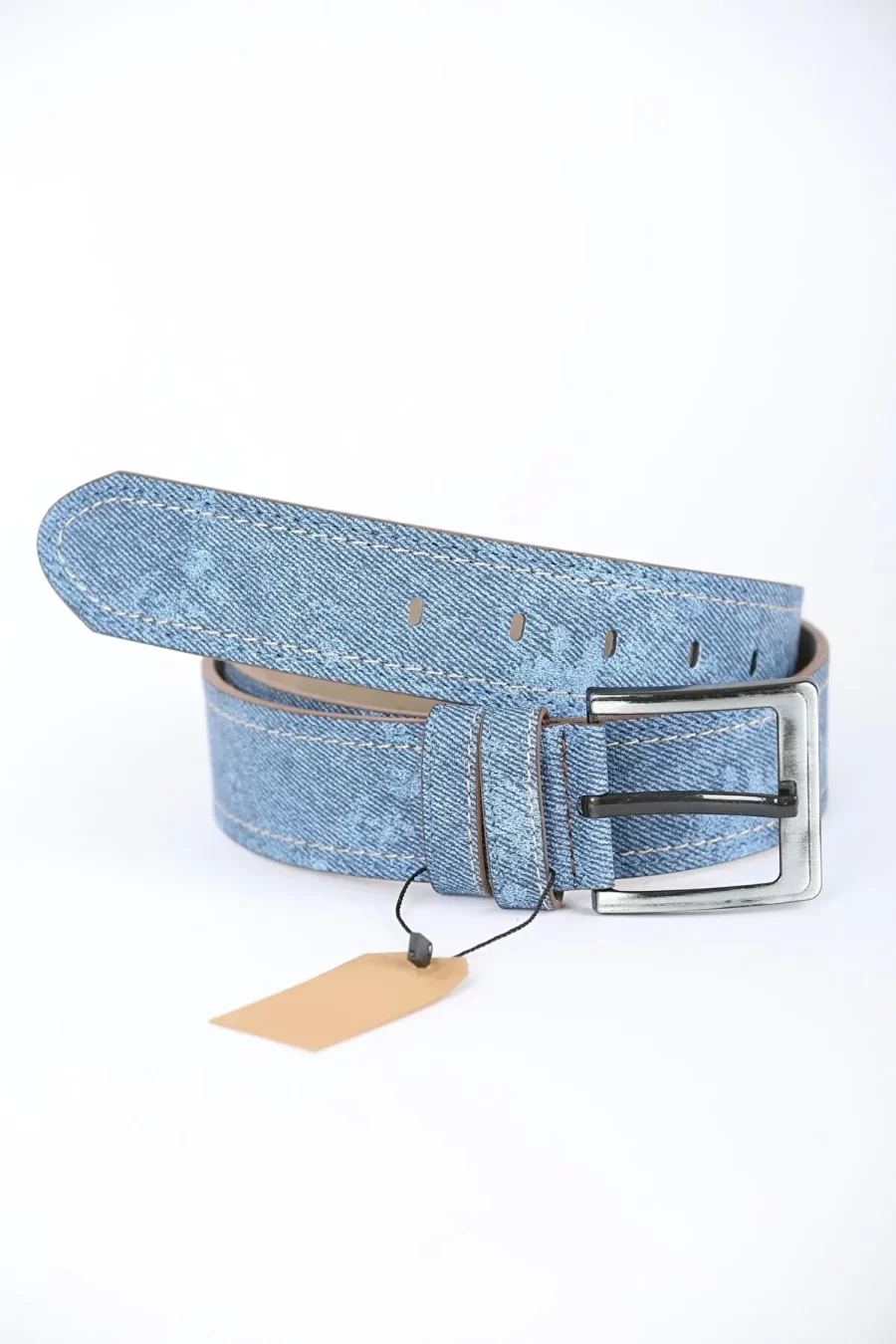 Light Blue Mens Vegan Leather Belt Jeans Texture SUNI1 4