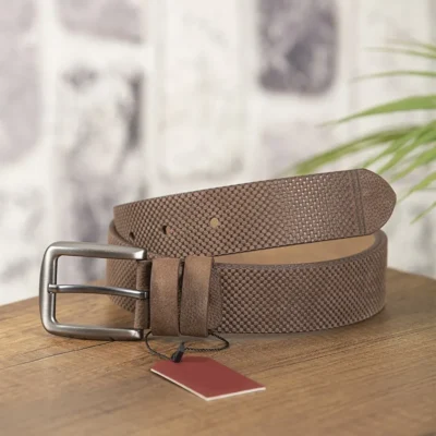 Light Brown Dad Belt Calf Leather Textured KSS 0010 8