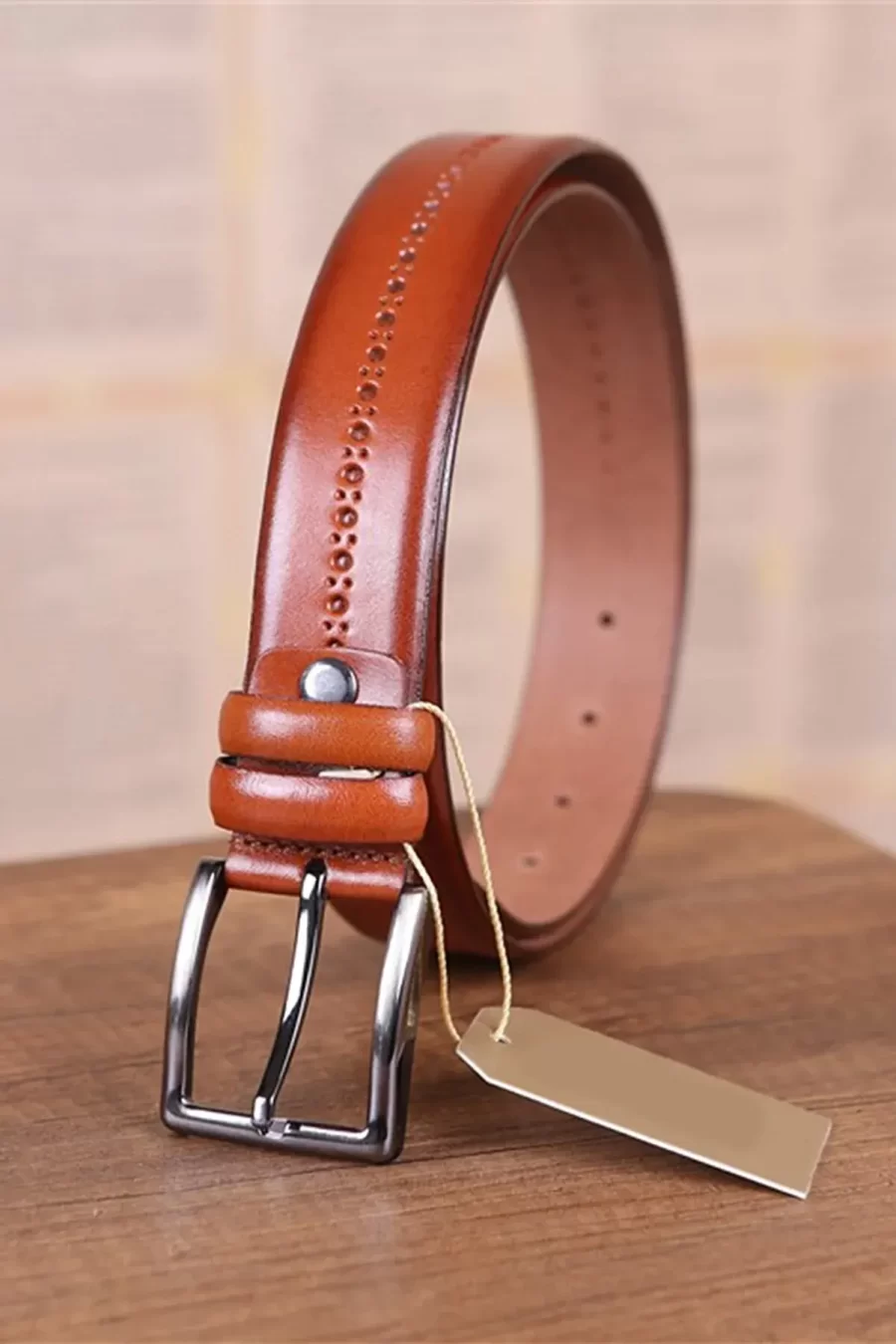 Light Brown Mens Belt Dotted Line Designer KD 006 1 3