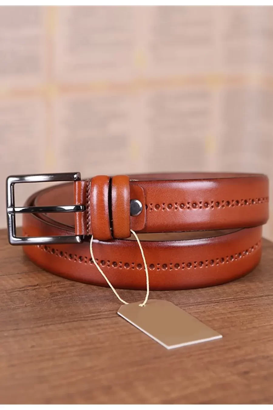 Light Brown Mens Belt Dotted Line Designer KD 006 1 4