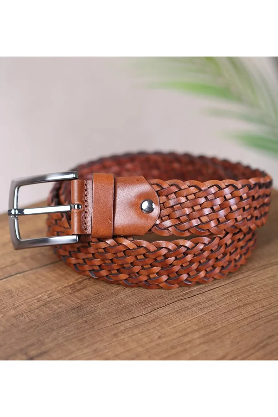 Light Brown Mens Braided Golf Belt 4 0 Cm Leather KDO 100 2 4