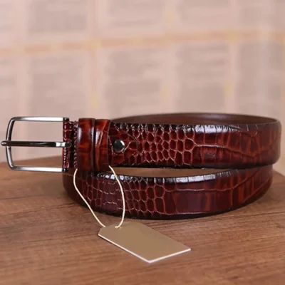 Maroon Crocodile Print Mens Belt Casual KR 501 10 10