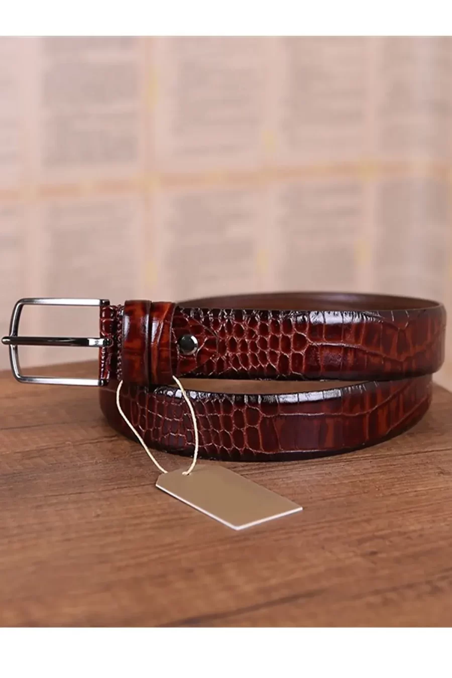 Maroon Crocodile Print Mens Belt Casual KR 501 10 10