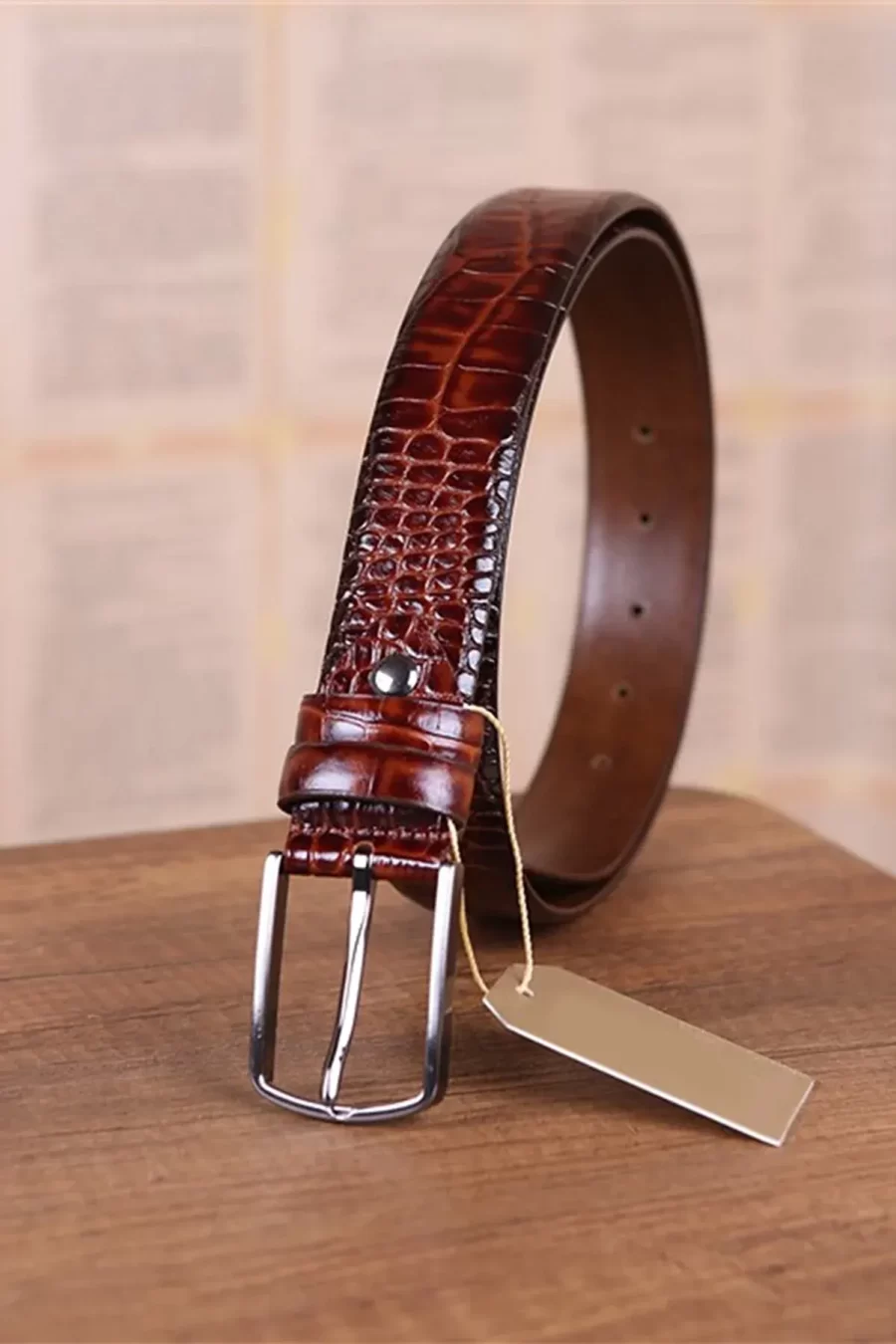 Maroon Crocodile Print Mens Belt Casual KR 501 10 9