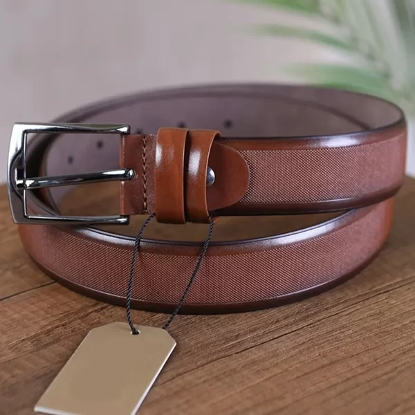 Medium Brown Mens Vegan Belt Laser Cut KV 12 2