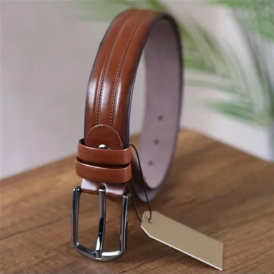 Medium Brown Mens Vegan Belt Long Line Emboss KV 1 3