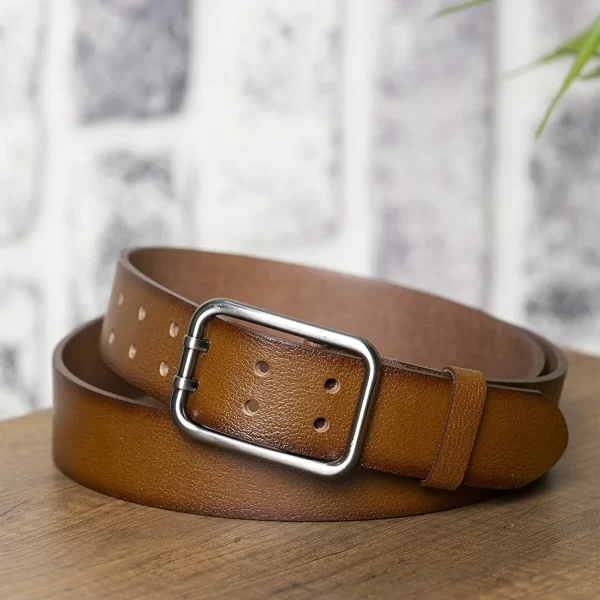 Mens Belt Double Hole Brown Calf Leather KK 10 2