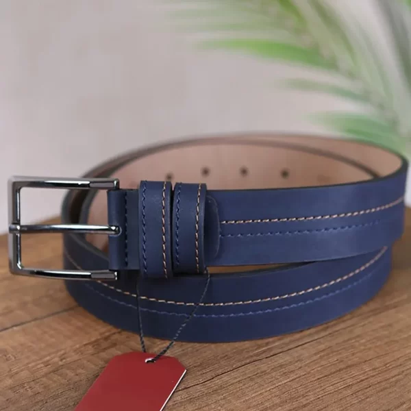 Navy Mens Vegan Leather Belt Stitched Line KSS 500 3 4