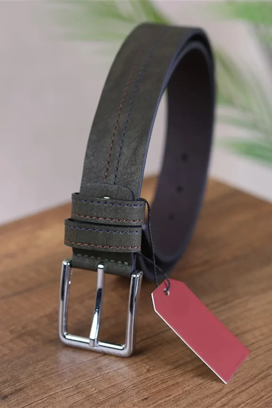 Olive Green Mens Vegan Belt Nubuck KS 563 8