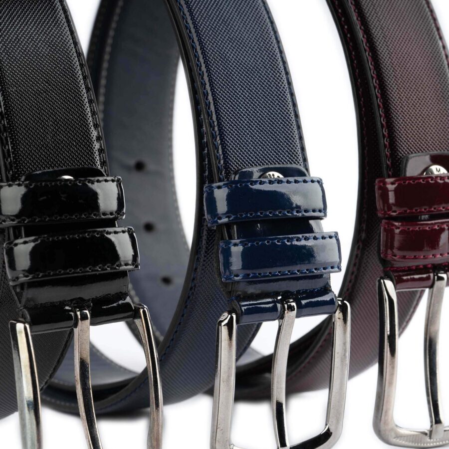 Patent Vegan Belts 3 Piece Set For Men Black Blue Burgundy 8