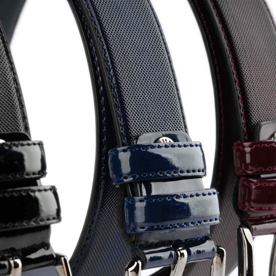 Patent Vegan Belts 3 Piece Set For Men Black Blue Burgundy 9