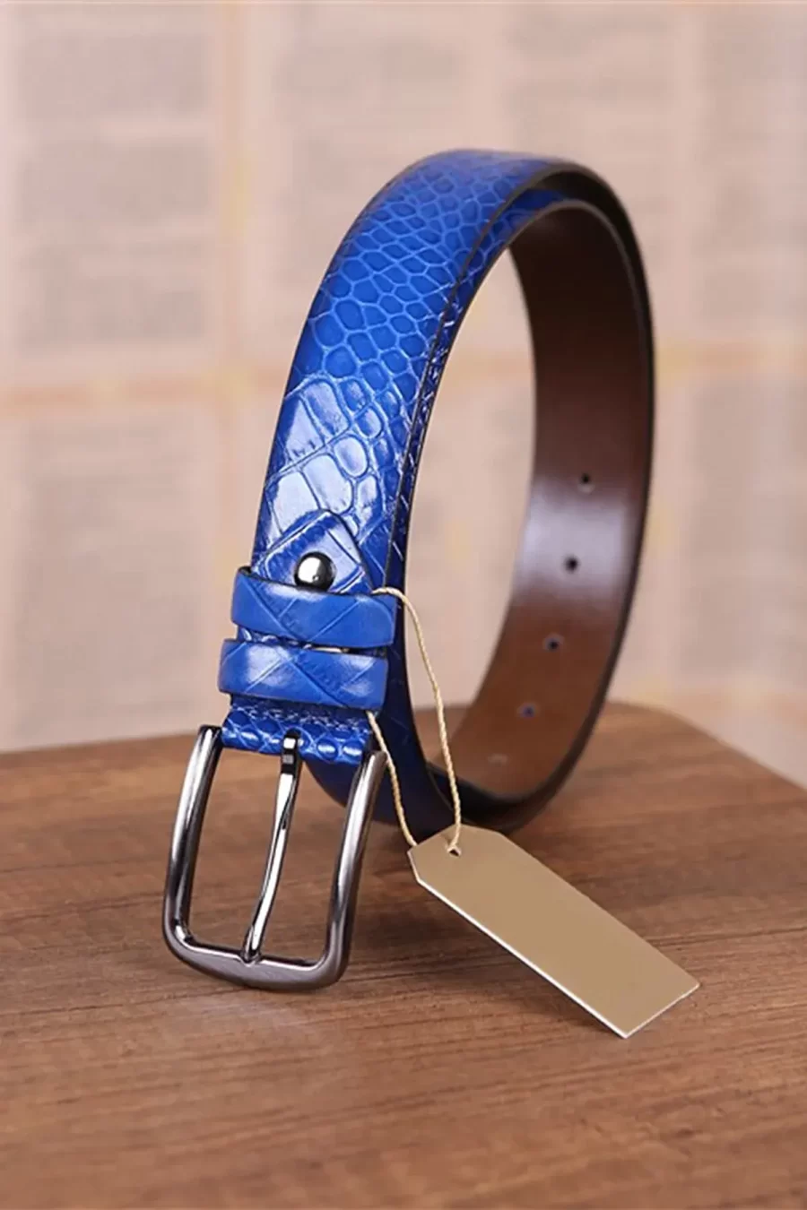 Royal Blue Crocodile Print Mens Belt Casual KR 501 10 7