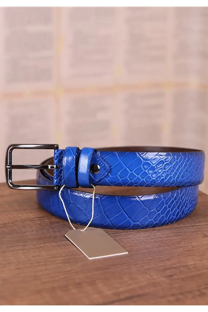 6281 Skins- Croco Print Leather Belt (blue navy-blue-crocodile-belt-  main image 4