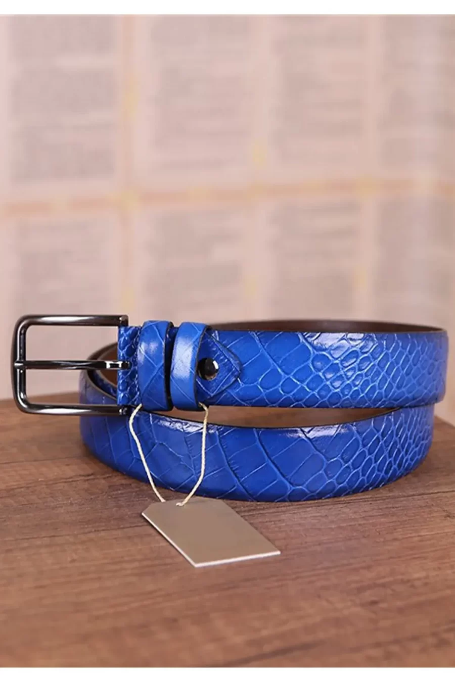 Royal Blue Crocodile Print Mens Belt Casual KR 501 10 8