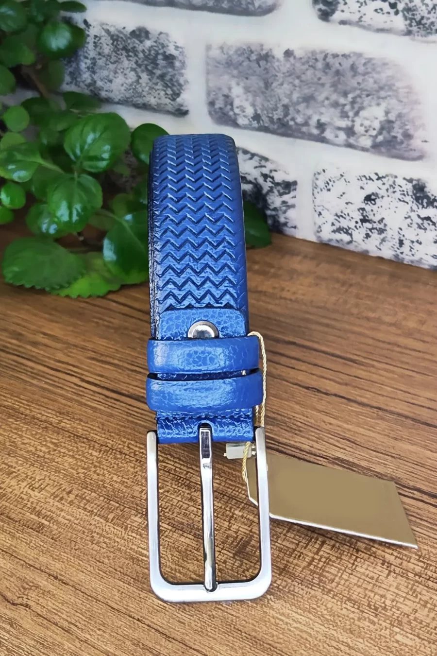 Royal Blue Mens Belt Luxury Wavy Texture KK 0 1