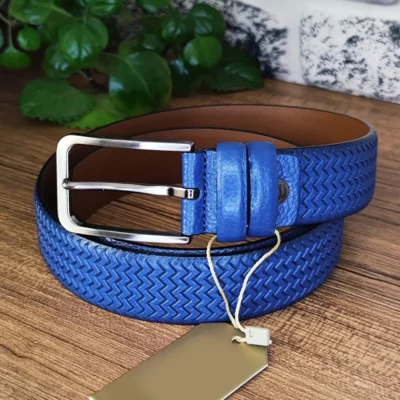 Royal Blue Mens Belt Luxury Wavy Texture KK 0 2