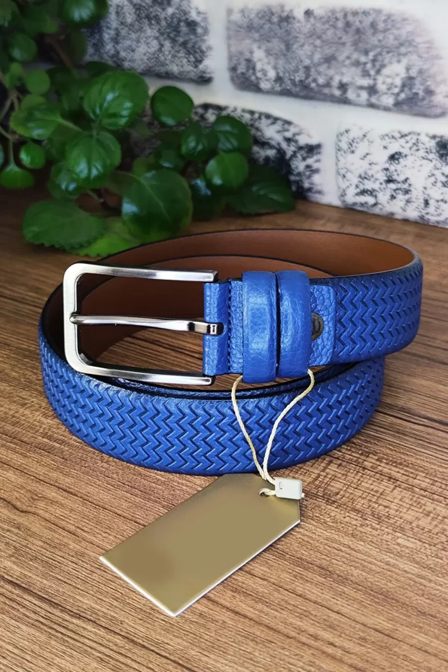 Royal Blue Mens Belt Luxury Wavy Texture KK 0 2