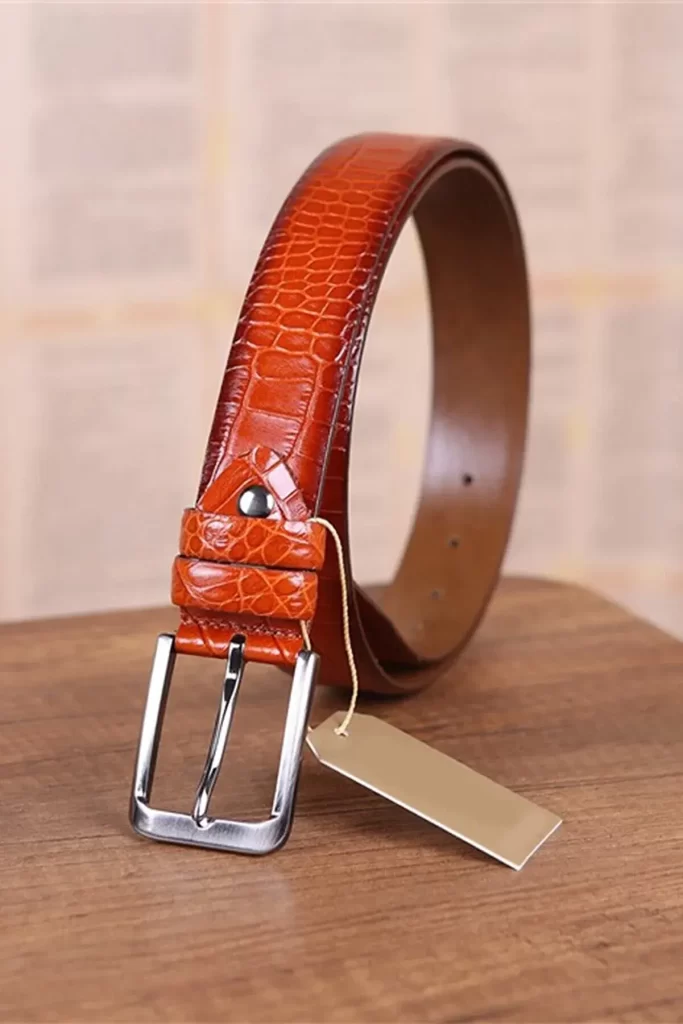 Tan Crocodile Print Mens Belt Casual KR 501 10 15