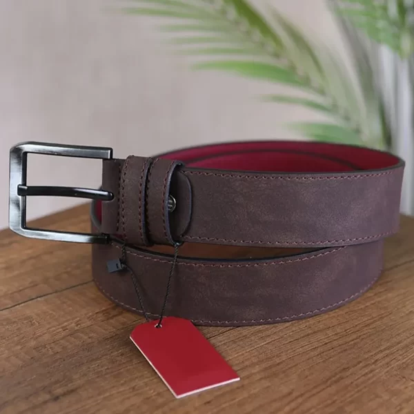 Taupe Dark Brown Mens Vegan Belt Stitched KSS 108 3 2