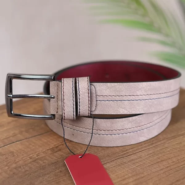 Taupe Mens Vegan Leather Belt Stitched Line KSS 500 8 2